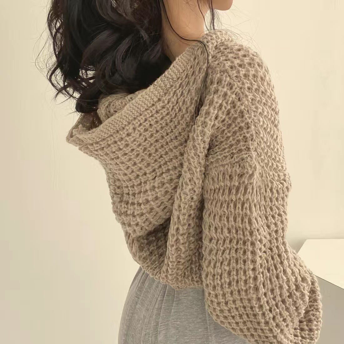 Sweater Court à Capuche Femme Ample et Épais