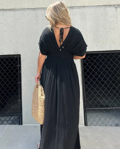 Robe Longue Élégante à Taille Froncée