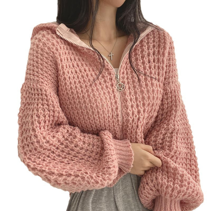 Sweater Court à Capuche Femme Ample et Épais