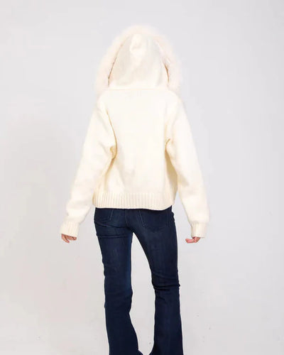 Veste côtelée à capuche fourrée