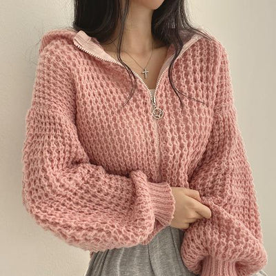 Sweater Court à Capuche Femme Ample et Épais