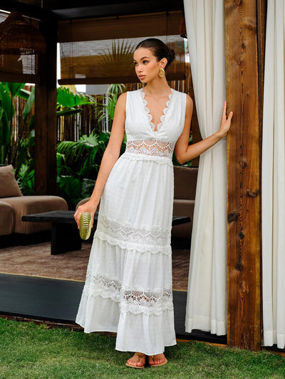 Robe sans manches à dentelle et col V