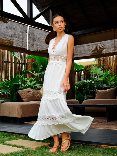 Robe sans manches à dentelle et col V
