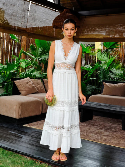 Robe sans manches à dentelle et col V