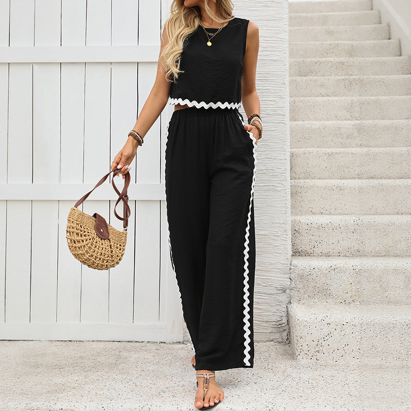 Ensemble Noir à Détails Ondulés