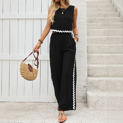 Ensemble Noir à Détails Ondulés